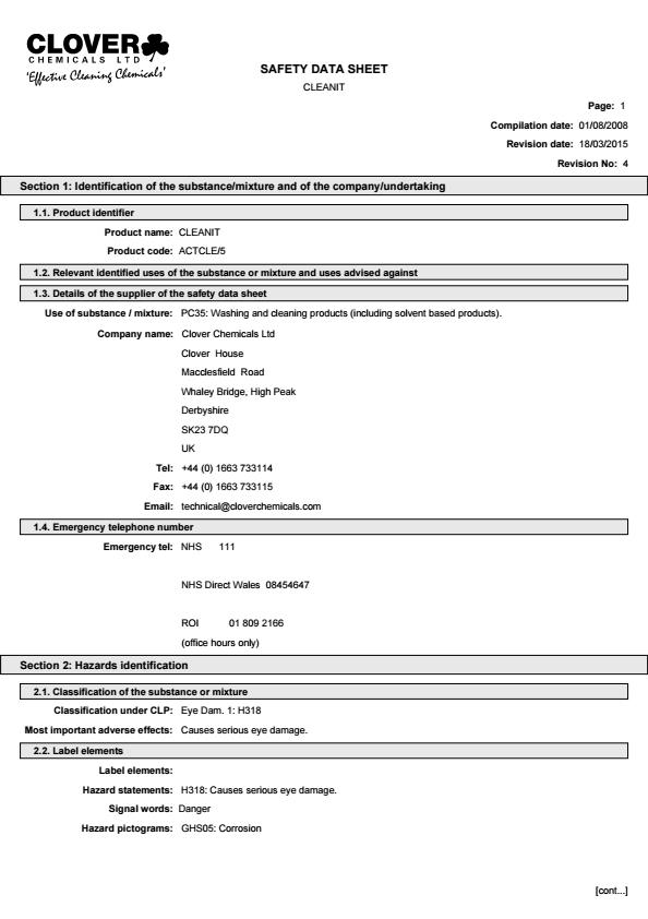 ACTCLE/5 COSHH ACTCLE/5 COSHH