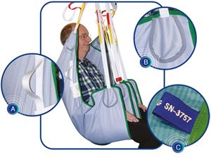 The Aquila bathing sling is a highly supportive full body sling designed for bathing and offers additional padding supports