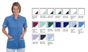 Stud Front Tunic Polycotton -Navy with White Trim