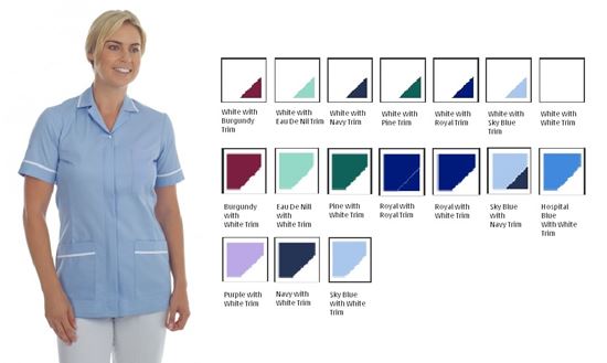 Picture of Zip Front Tunic Polycotton -Sky with White Trim