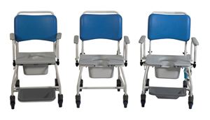 Atlantic Mobile commode and SC Footrests and pan rack(18")