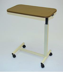 Overbed table with castors & ratchet handle adjustment