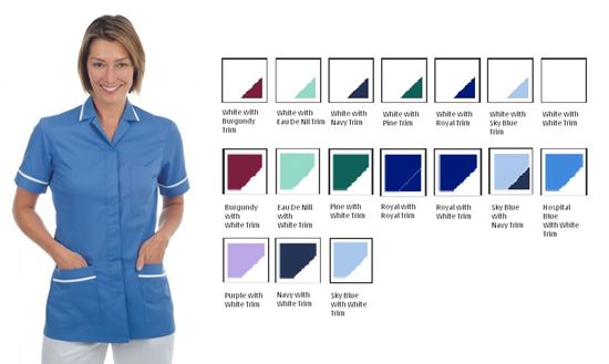 Picture of Stud Front Tunic Polycotton -Sky with White Trim