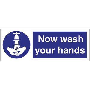 Now wash your hands symbol sign. Self Adhesive. 93 x123