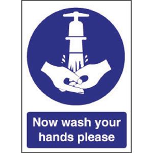 Now Wash Your Hands Sign. Self adhesive. 300 x 200